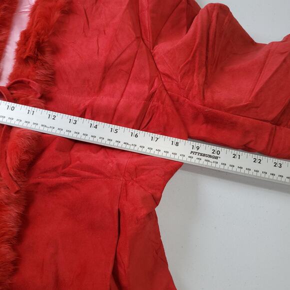 Bisou Bisou Jacket Womens Medium Red Genuine Leather Faux Fur Trim Coat Y2K - Picture 8 of 10